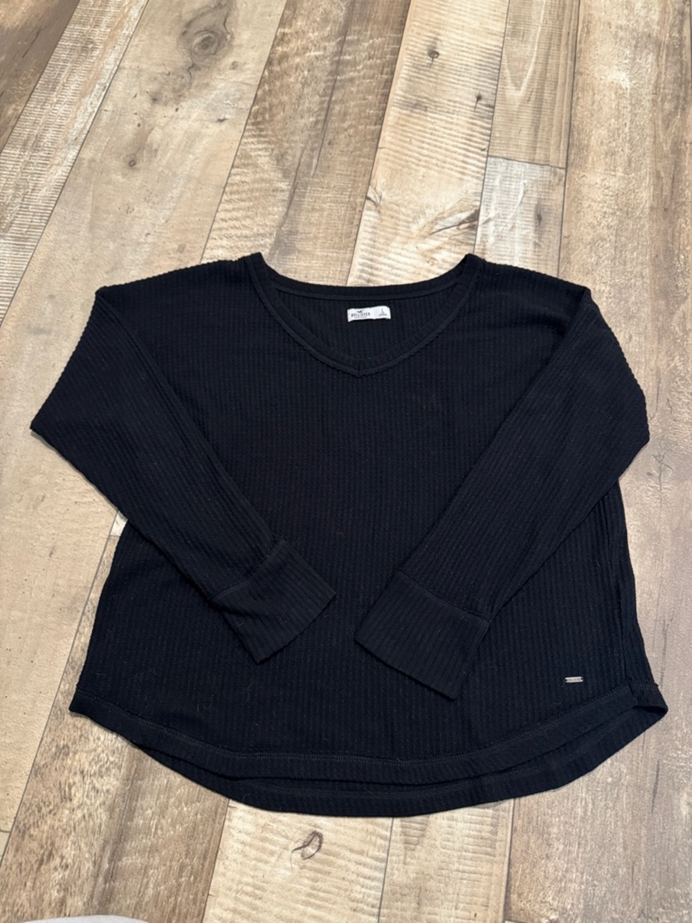 Hollister Black V-Neck Waffle Knit Pullover